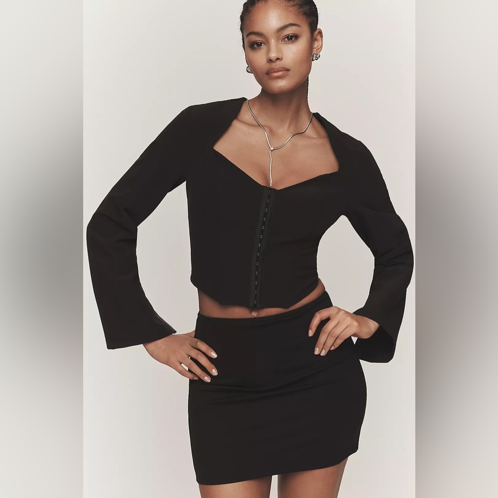 Anthro Open Back Tuxedo Corset Top Black Long Sleeve Chic NWT Size M